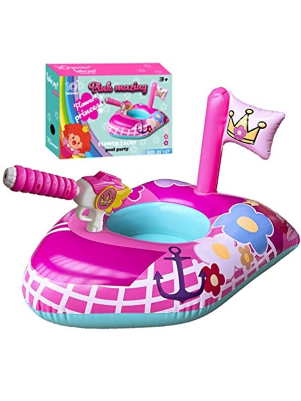 Kids Flower Pool Float With Water Gun Inflatable Toddler Swim Raft Summer Toy